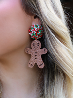 Gingerbread Beaded/Acrylic Earrings, Brown